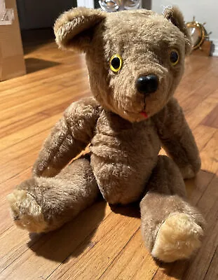 Vintage 18in Mohair Teddy Bear With Yellow Eyes Jointed • $30