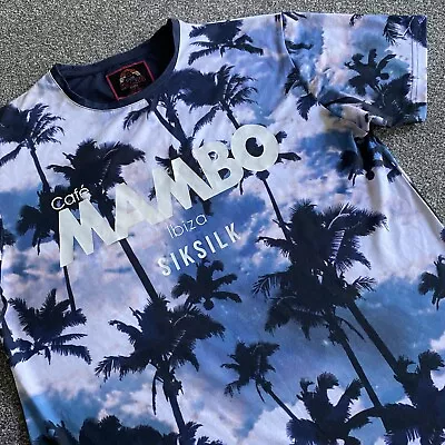 Siksilk Cafe Mambo T Shirt Mens Medium M Blue Ibiza Holiday Palm Trees Graphic • $32.33