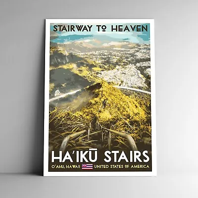 Haʻikū Stairs Travel Poster / Postcard Haiku Ladder Hawaii USA Multiple Sizes • $11.99