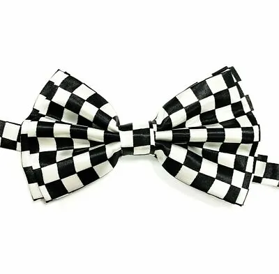 Black And White Checkered Bow Tie Police Fancy Dress Wedding Prom Costume Satin • £3.99