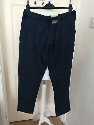 £15 • Buy M&S Linen Peg Leg Trousers Navy Blue BNWT Size 12 Regular