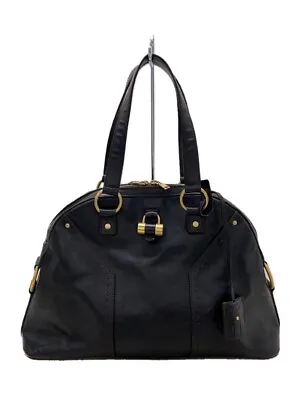 Authentic YVES SAINT LAURENT Hand Bag Leather Black Gold Hardware Muse • £162.10