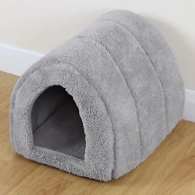 Soft Grey Pet Cat/Kitten Dog/Puppy Fleece Igloo Bed Warm House/Tunnel/Snug/Pod • £14.99