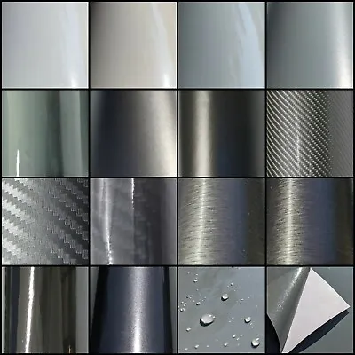 16 Styles Of GREY Self Adhesive Vinyl Wrap - ANY SIZE - BUBBLE/AIR FREE - Car • £0.99