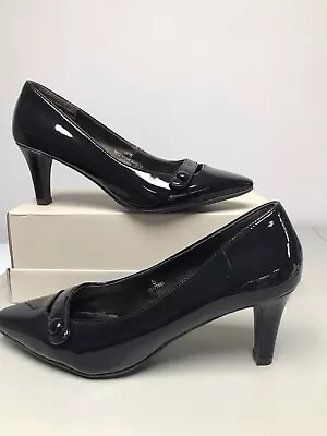 £2.99 • Buy Ladies Shoes M&S Footglove Heels   Size 5  Wide Fit    Dark Navy Patent 