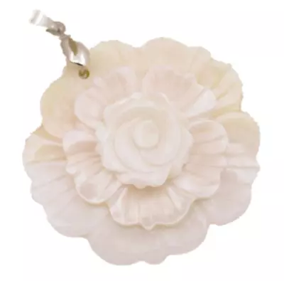 43mm Rose Flower Shell Pendant  Natural White Mother Of Pearl Jewelry • $4.90