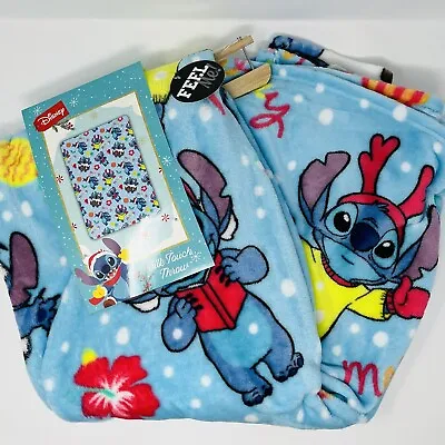 Disney Lilo & Stitch Christmas Blanket 50”x70” Merry Santa Hat Reindeer Hawaiian • $41.64