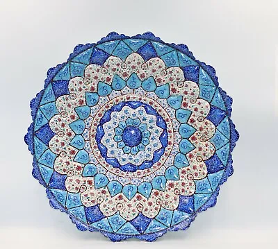 Mina Kari Painted Handmade  Art Brass Enamel Plate Wall Hanging • $250