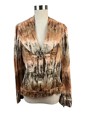 $14.99 • Buy V CRISTINA  Jacket XL Tan Brown Marble Print Long Sleeve Metal Buckle Closures