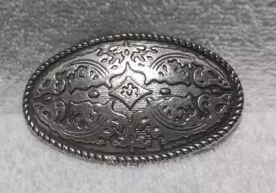 Silver Engraved Wide Oval Buckle Western Great Vintage Condition • $12.99