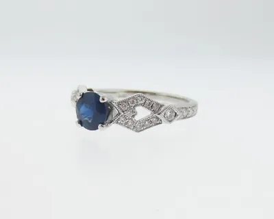 £967.02 • Buy Natural 1.10cttw Blue Sapphire Diamonds Solid 14k White Gold Ring FREE Sizing