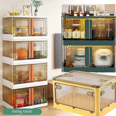 2PCS 72L Collapsible Storage Bin Clear Plastic Box Container W/Lid Wheel 2 Door • $238.80