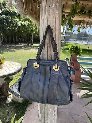 CHLOE Eloise DISTRESSED BLUE LEATHER ZIP TOP SHOULDER PURSE BAG MADE IN ITALY • $224.99