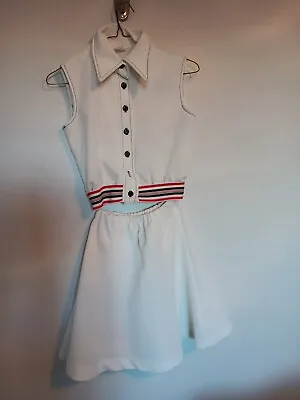 Vgt. Poly 60-70's Tennis Outfit Mini Skirt Button Up Sleeveless Striped R/W/Blue • $19.99