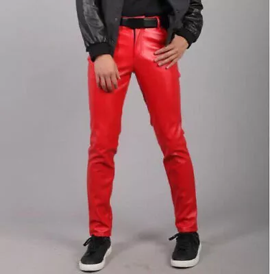 Men Leather Pants Elastic Style Male PU Leather Trousers Punk Dance Pants • $29.99