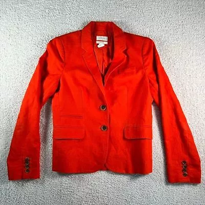 J Crew Linen Schoolboy Blazer Size 6 Two Button Red-Orange Spring Summer Preppy • $39