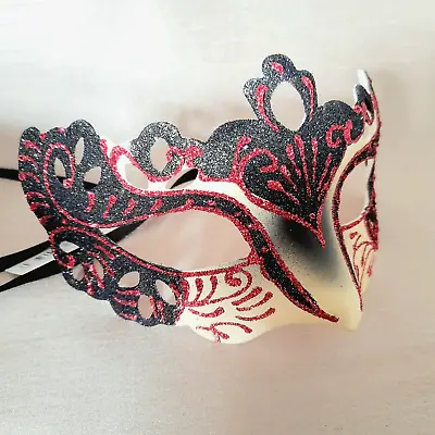 Venetian Masquerade Party Mask Cream Black Red Costume Ball • £5.95