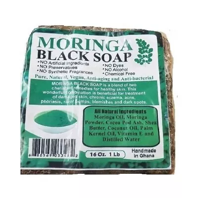 MORINGA Black Soap 1 Lb. Vegan Organic Unrefined 100% Natural Anti Acne/Fungus • $11.07