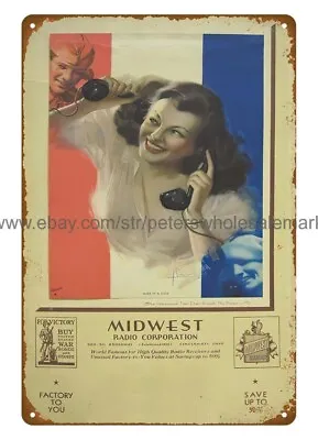 1944 Make It A Date Calendar Art Midwest Radio Corp Metal Tin Sign  Auto Signs • $18.90