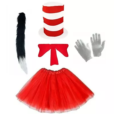 Girls Crazy Cat Tutu Costume Childs Book Week Fancy Dress In The Hat Outfit Kids • £8.28