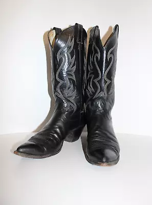 Nocona Cowboy Boots Black Size 9 B Embroidery Uppers Western Vintage Gold • $100