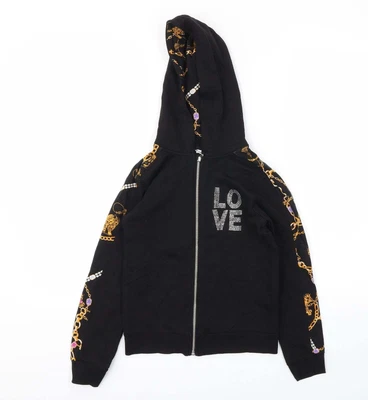 Blue Zoo Boys Black Geometric 100% Cotton Full Zip Sweatshirt Size 9-10 Years • £3.15