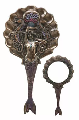 Art Nouveau Sirens Of The Seas Mermaid With Seahorses Hand Mirror Figurine 11 H • $33.99