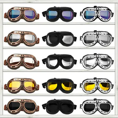Retro Vintage Motorcycle Goggles Aviator Pilot Flying Eyewear Glasses Helmet NEW • $11.98