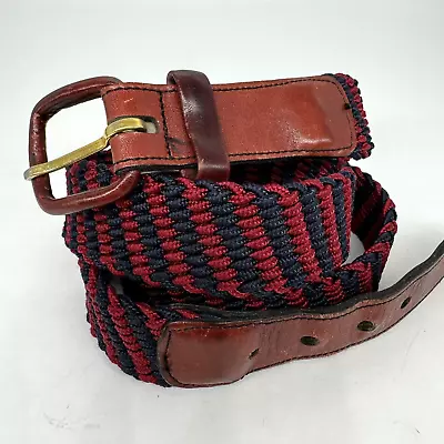 Vintage L'AIGLON Paris New York Leather / Woven Elastic Belt Red/Blue Size-38 • $19.99