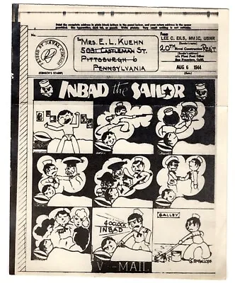 1944 WWII Illustrated V-Mail  20th Naval Const Seabees Inbad Cartoon • $17.50