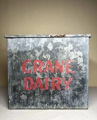 Vintage Crane Dairy Galvanized Metal Porch Milk Box 13.75” X 11.5” X 12” Patina • $56.24