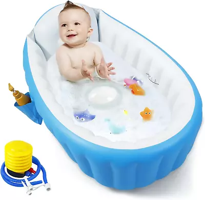 Pandaear Inflatable Baby Bath Tub Portable Toddler Bath Tub Infant Baby Bathtu • £25.39