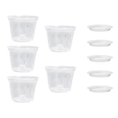 Orchid Pot 5-piece 5-inch Orchid Pot With Holes And Plates Transparent Plastic • $21.52