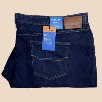 R M Williams Men's Ramco Jeans Indigo Regular Fit Tapered Leg Navy Size 54/32 • $36