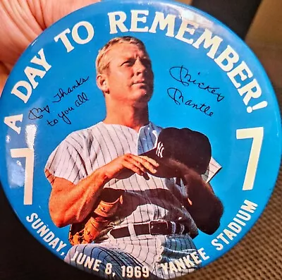 Mickey Mantle Pin New York Yankees June 8 1969 Retirement A Day To Remember 4   • $13