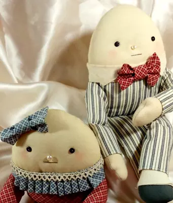 PAIR Humpty Dumpty Vtg. Primitive Folk Art Handmade Adorable Nursery Rhyme Dolls • $49