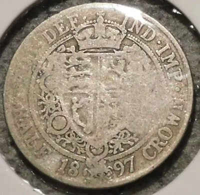 British Silver Half Crown - 1897 (Worn.  Off-color On Vic Side) - Queen Victoria • $16