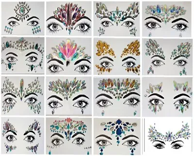 Face Gems Adhesive Glitter Jewels Festival Party Tattoo Sticker Body Art Make Up • £1.95