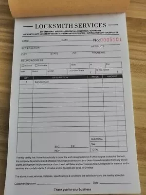 50 2-part NUMBERED Locksmith Invoices - Receipts - Total 100 Pages • $7.99