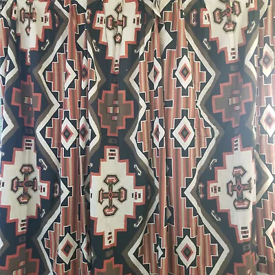 3 Vintage Aztec Tribal Southwest Indian Drapery Drapes Pleated Panels 24x61 • $54