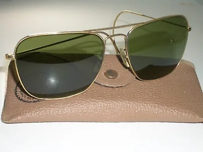 1970's 58 16 VINTAGE B&L RAY-BAN RB3 TRU-GREEN GEP CARAVAN AVIATOR SUNGLASSES • $558.05