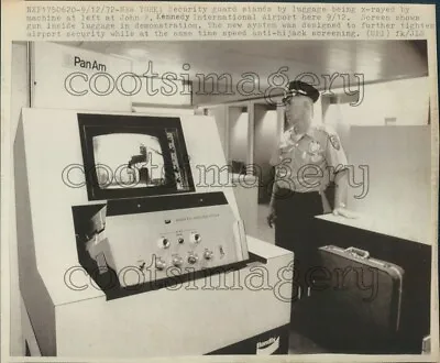 $15 • Buy 1972 Security Guard With Bendix X-Ray Machine At JFK Airport 1970s Press Photo
