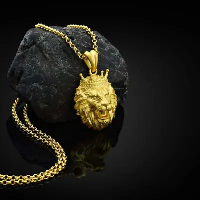 Men's Pop Crown Lion Head Hip Hop Necklace Mens Animal Pendant Punk Jewelry Gift • $3.43