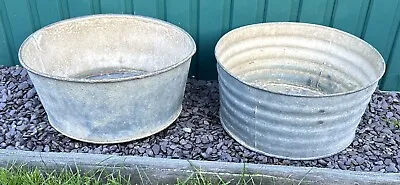 2x Vintage Galvanised Wash/Feed Tub Round Garden Display Flower Planter • £95