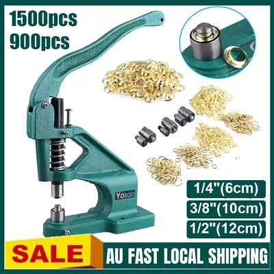 Manual Press Grommet Eyelet Hole Punch Machine +3 Dies +900/1500Pcs Grommets Kit • $51.99