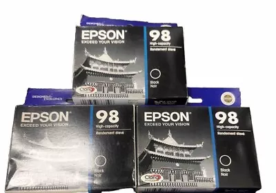 THREE 3 Genuine Epson 98 T098120 High Capacity Black Ink Cartridge Exp. 2015 • $48.75