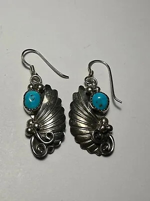 Vintage 925 Sterling Silver Turquoise Dangle Drop Earrings • $35