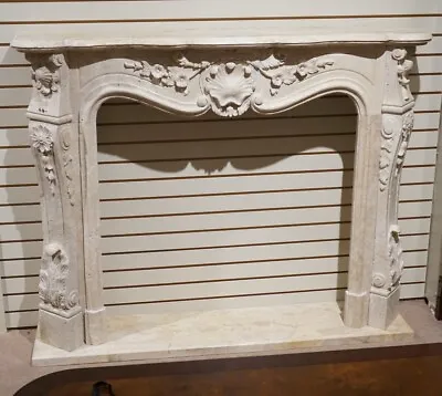 Beige Solid Travertine Fireplace Mantel Hand Carved 59 W X 48 H • $3000