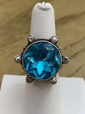Mars And Valentine Echo Of The Dreamer Signed Blue Stone CZ Pearl Ring Size 7 • $375