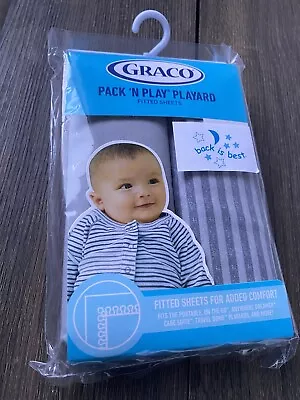 Graco Pack N Play Playard Fitted Sheets 2 Pack Gray Stripes Crib Size 39” X 27”  • $8.88